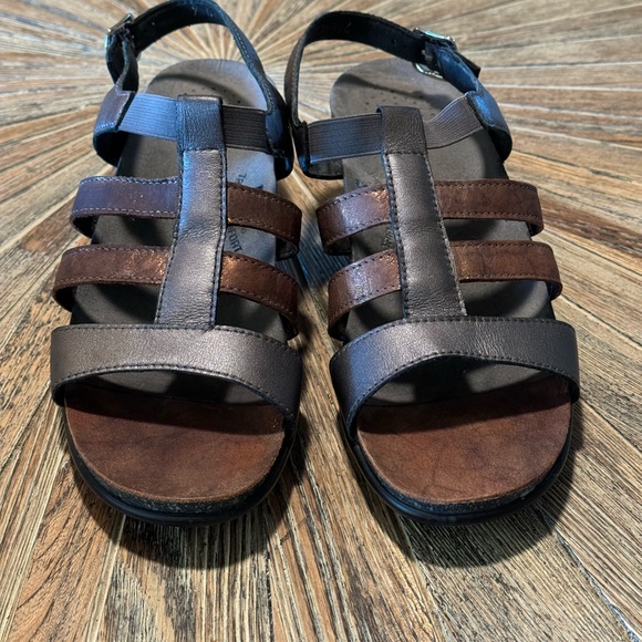 SAS size 9 N metallic leather strappy sandals low heel bronze brown Allegro - Picture 7 of 13